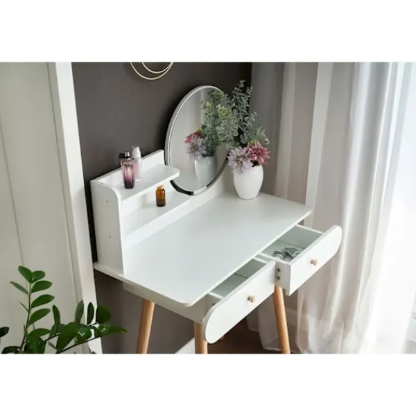 B2X Sminkbord>Stort modernt sminkbord med spegelhyllor