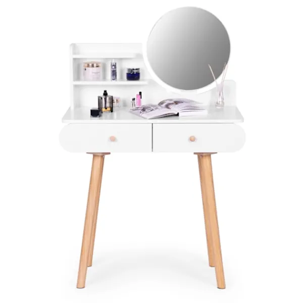 B2X Sminkbord>Stort modernt sminkbord med spegelhyllor
