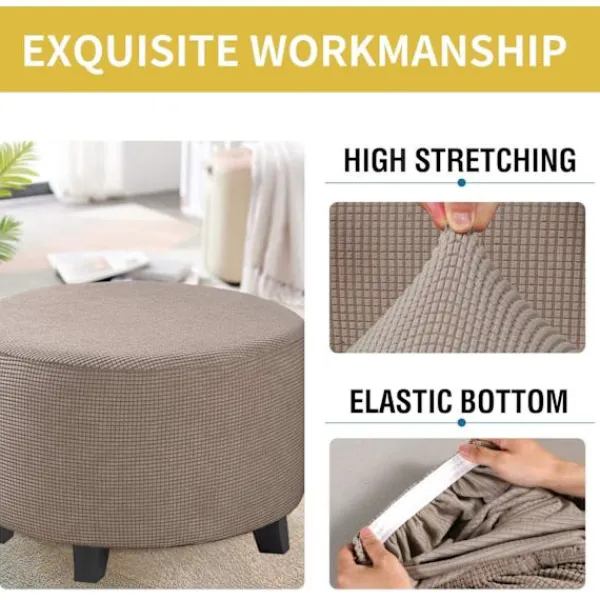 Sittpuffar>Stretch Jacquard Ottoman Överdrag (Grå, Liten), Fotpallsskydd, Möbelskydd, Pallskydd med halkfri elastisk botten