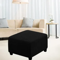 Sittpuffar>Stretch Ottoman Covers Jacquard Ottoman Slipcover Pallskydd Fotstödsskydd, Svart