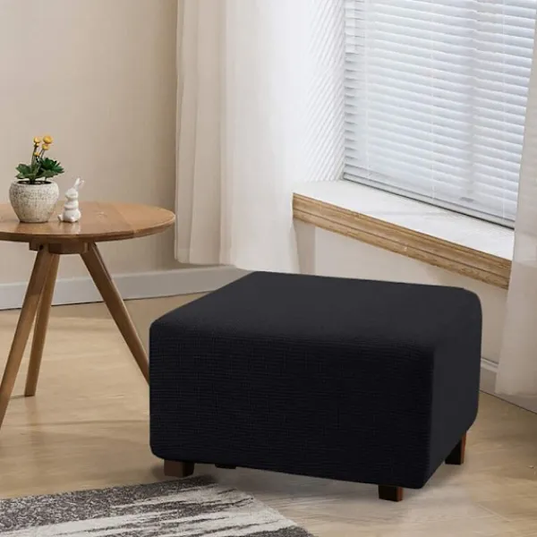 Sittpuffar>Stretch Ottoman-överdrag, mjuk rektangulär överdrag med elastiskt bälte, S blå