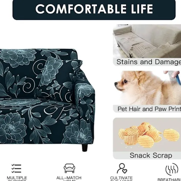 Soffor>Stretch Soffaöverdrag Tryckt Soffaöverdrag Fåtöljöverdrag för Soffor Elastiskt Universal Möbelskydd med Kuddfodral - Stil 19 Large