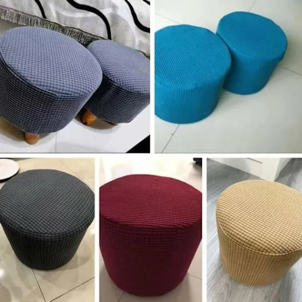 Sittpuffar>Stretch Överdrag för Ottoman Puff, Svart, 30x30cm, Mjuk Jacquard Fotpallsskydd med Elastisk Botten