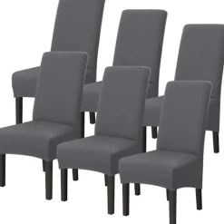 Stolar>Stretchig matstolsöverdrag Hög rygg Stolsöverdrag Avtagbara och tvättbara Stolsöverdrag för hotell Bröllopsdekor Grå 6PCS