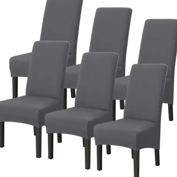 Stolar>Stretchig matstolsöverdrag Hög rygg Stolsöverdrag Avtagbara och tvättbara Stolsöverdrag för hotell Bröllopsdekor Grå 6PCS
