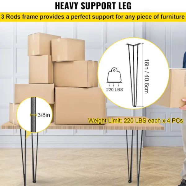 Kontorsmöbler>SucceBuy 16" Hårnålsbordsben, Set om 4, Kraftiga, DIY Skrivbord, 3 Skenor Svart
