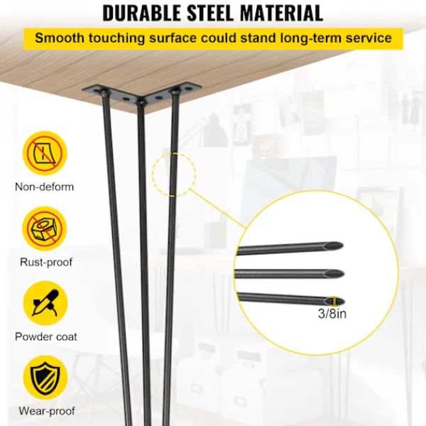 Kontorsmöbler>SucceBuy 16" Hårnålsbordsben, Set om 4, Kraftiga, DIY Skrivbord, 3 Skenor Svart