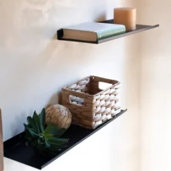 Hyllor>Svart metall vägghylla | Set med 2 flytande hyllor 40 cm