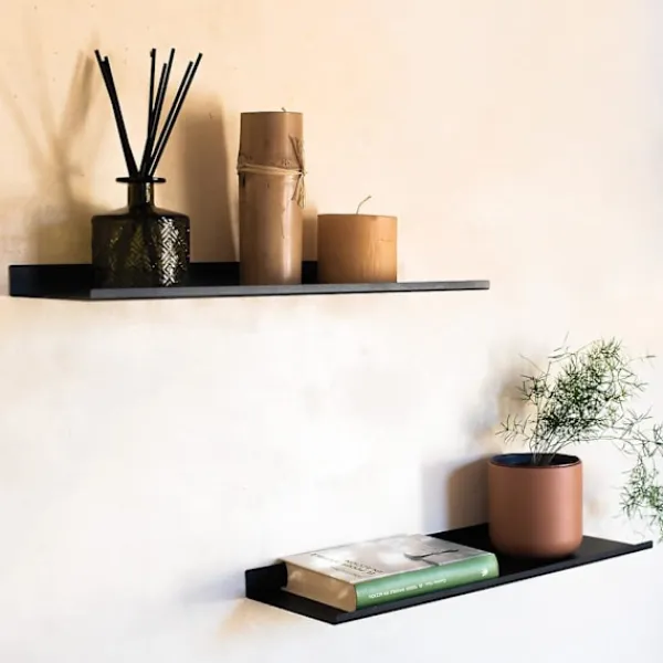 Hyllor>Svart metall vägghylla | Set med 2 flytande hyllor 50 cm