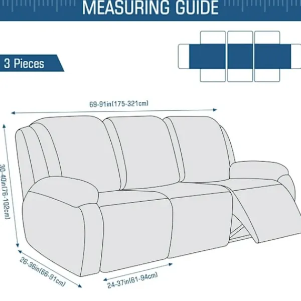 Soffor>Svart, recliner-sofföverdrag, 3-sits soffa recliner-överdrag, mörkgrå