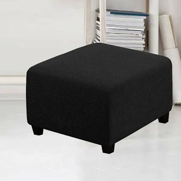 Sittpuffar>(svart) Stretch Slipcovers, Fyrkantiga Spandex Tyg Slipcovers för
