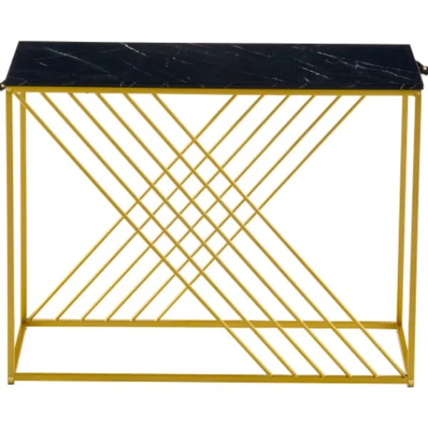 Sideboards>Svart vintage konsolbord med gyllene bas (100x35x77cm) – Högglans MDF för hall, entré & vardagsrum