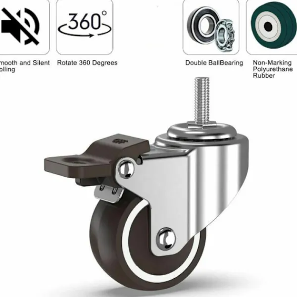 Balkongmöbler>Svängbara hjul - 4 med gängade stänger, möbelhjul, bromsade hjul för transport av industriella brädor (50 mm med M10 stänger, 2 med bromsar, 2 utan