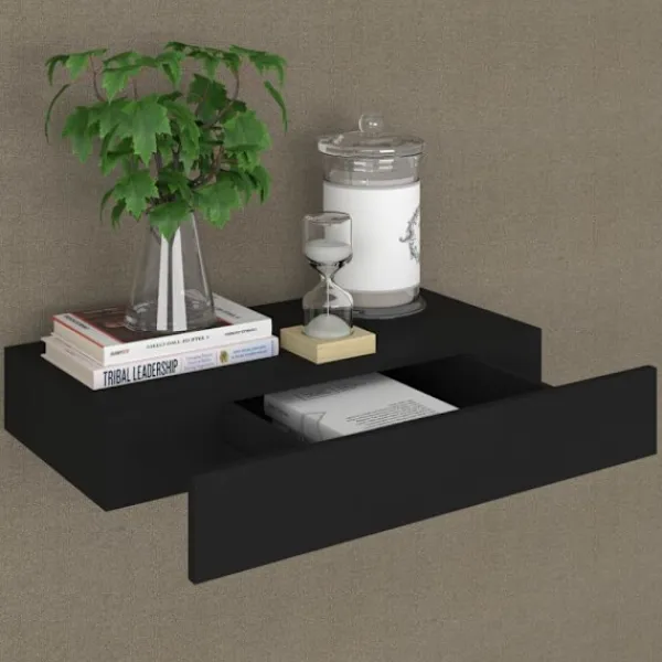 vidaXL Hyllor>Svävande vägghylla med låda svart 48x25x8 cm