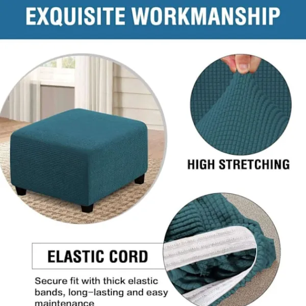 Sittpuffar>Teal Blå-Stor Fotpall Överdrag Stretch Ottoman Överdrag Plysch, Thi