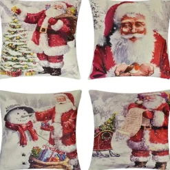 Matgrupper>Tiamo Julkuddfodral-set, Dekorativt Kuddfodral, Kort Plyschlinne, Jultomte, Älg, Träd, Snögubbe