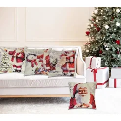 Matgrupper>Tiamo Julkuddfodral-set, Dekorativt Kuddfodral, Kort Plyschlinne, Jultomte, Älg, Träd, Snögubbe