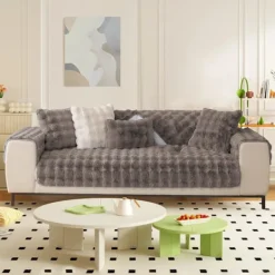 Soffor>Tjocka Kaninplysch Soffaöverdrag 1 2 3-sits, Halksäkra Soffaöverdrag, Roliga Luddiga Soffaöverdrag, Varma Sammetssoffa Kuddfodral (70x120cm)