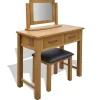 vidaXL Sminkbord>Toalettbord med pall massiv ek
