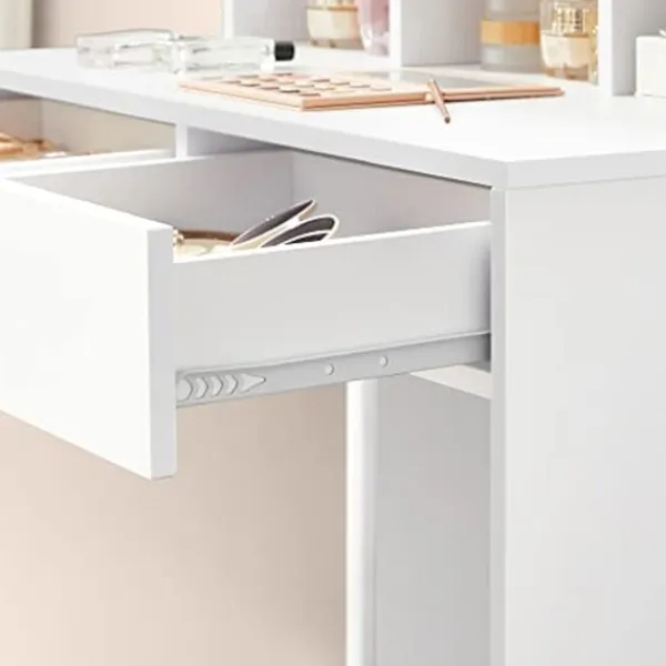 Pavil Sminkbord>Toalettbord Vanity Table med 9 Led -glödlampor Och Spegel Justerbar Ljusstyrka 2 Lådor Och 3 Öppna Facklådor Moderna Vita