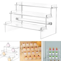 Hyllor>Transparent akryl trelagers parfymförvaringsställ, handgjord dockskåps smyckes cupcake displayställ 15,3 * 19,3 * 24cm