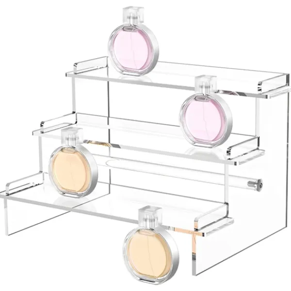 Hyllor>Transparent akryl trelagers parfymförvaringsställ, handgjord dockskåps smyckes cupcake displayställ 15,3 * 19,3 * 24cm