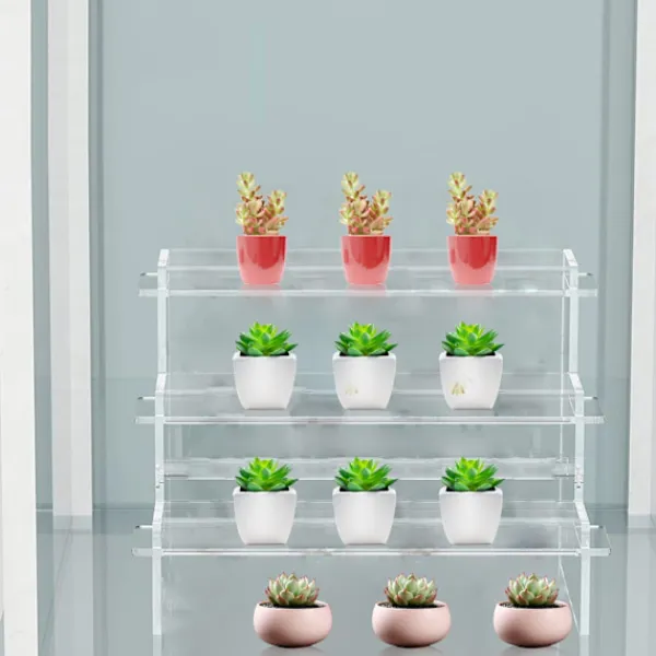 Hyllor>Transparent akryl trelagers parfymförvaringsställ, handgjord dockskåps smyckes cupcake displayställ 15,3 * 19,3 * 24cm
