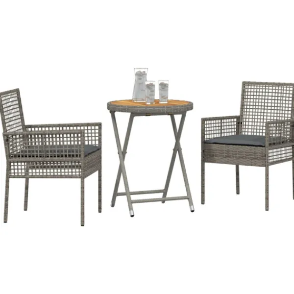 vidaXL Balkongmöbler>Trädgårds Bistro Set 3 pcs Grå konstrotting