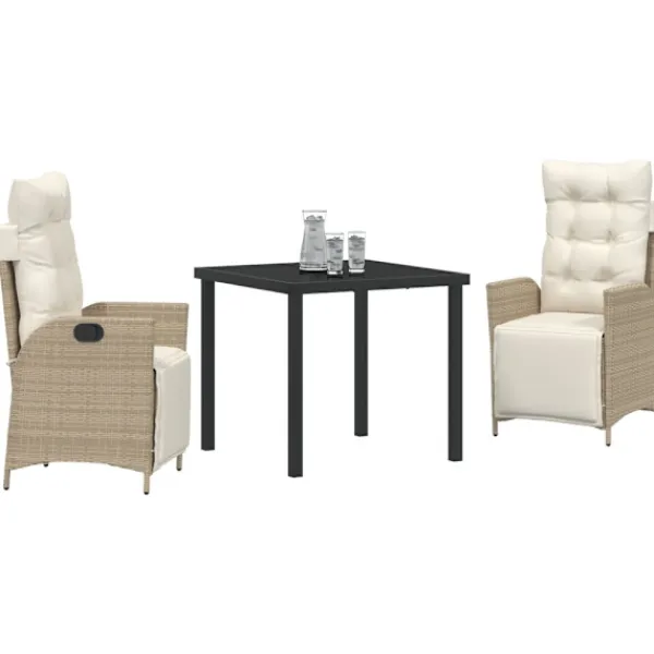 vidaXL Balkongmöbler>Trädgårdsmöbelset med kudde 3 pcs Beige konstrotting