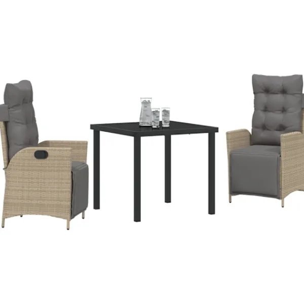 vidaXL Balkongmöbler>Trädgårdsmöbelset med kudde 3 pcs Beige konstrotting