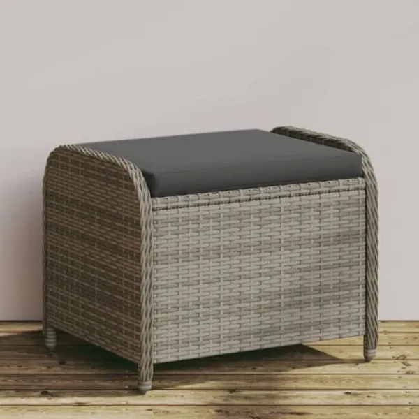 vidaXL Pallar>Trädgårdspall med dyna grå 58x46x46 cm konstrotting