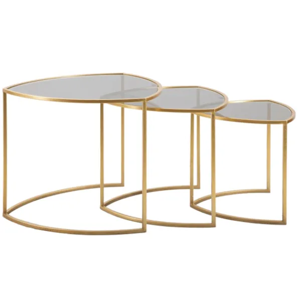 B2X Soffbord>Triangel soffbordsset – 3 delar, guldfärgad metall och glas