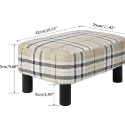 Pallar>Träpall rektangulär, pall, fotstöd, puff ottoman, fotpall med träfötter, vadderad sits av linne, ränder