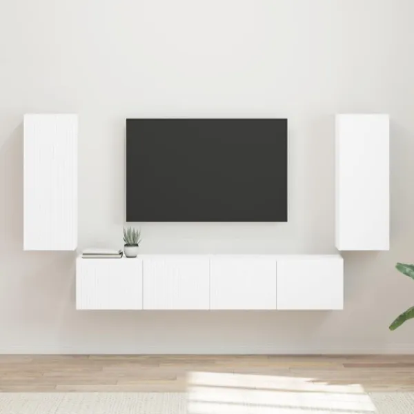 vidaXL Tv-Bänkar>TV väggskåp set Väggmonterad 4 pcs Vit Konstruerat trä