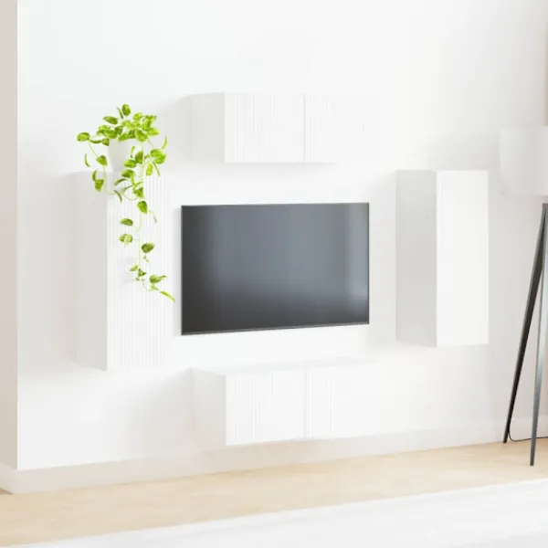 vidaXL Tv-Bänkar>TV väggskåp set Väggmonterad 4 pcs Vit Konstruerat trä