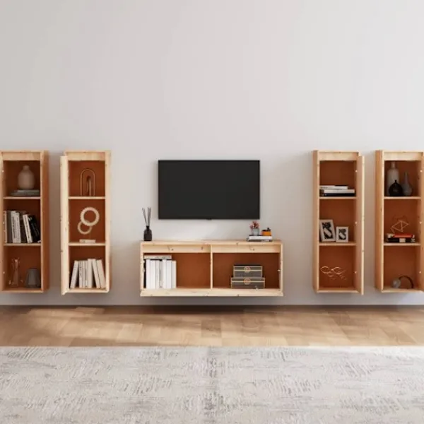 vidaXL Tv-Bänkar>Tv-bänk 5 delar massiv furu