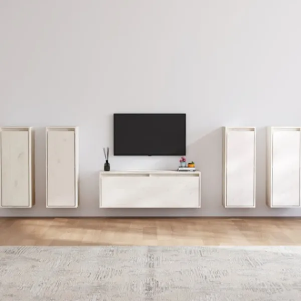 vidaXL Tv-Bänkar>Tv-bänk 5 delar vit massiv furu