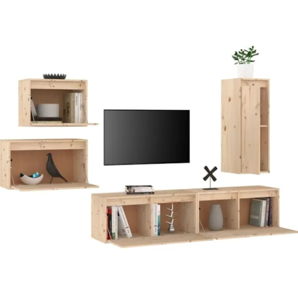 vidaXL Tv-Bänkar>Tv-bänk 5 st massiv furu
