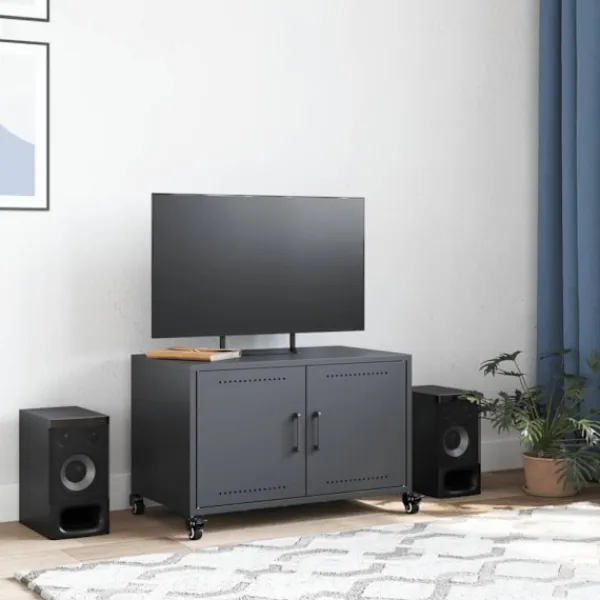 vidaXL Tv-Bänkar>Tv-bänk antracit 68x39x43,5 cm kallvalsat stål