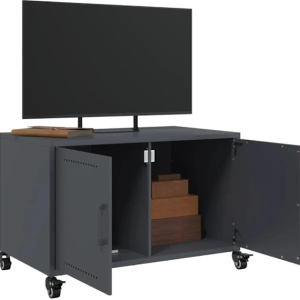 vidaXL Tv-Bänkar>Tv-bänk antracit 68x39x43,5 cm kallvalsat stål