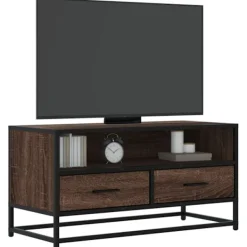 vidaXL Tv-Bänkar>Tv-bänk brun ek 80x34,5x40 cm konstruerat trä och metall
