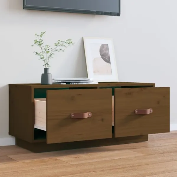 vidaXL Tv-Bänkar>Tv-bänk honungsbrun 80x34x35 cm massiv furu