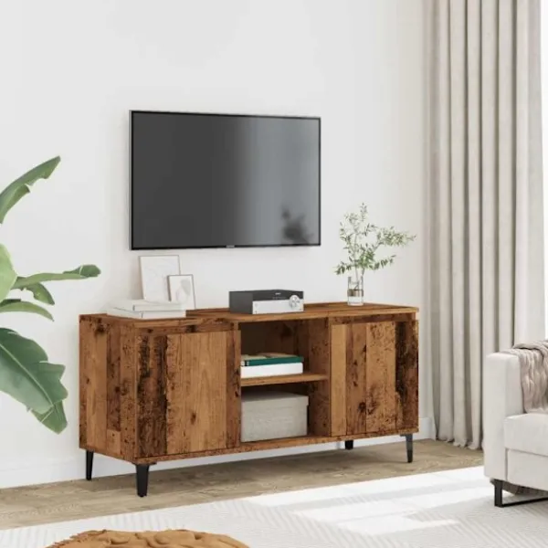 vidaXL Tv-Bänkar>Tv-bänk åldrat trä 102x35x50 cm konstruerat trä