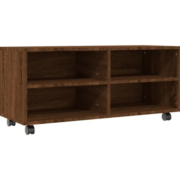 vidaXL Tv-Bänkar>Tv-bänk med hjul brun ek 90x35x35 cm konstruerat trä