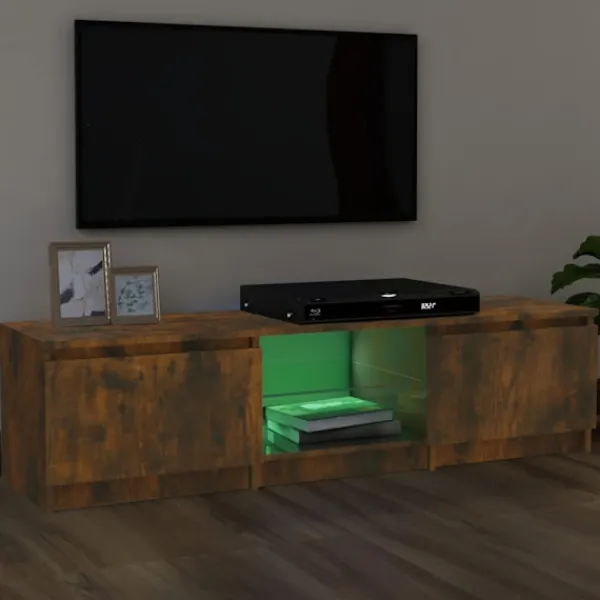 vidaXL Tv-Bänkar>TV-bänk med LED-belysning rökfärgad ek 140x40x36 cm