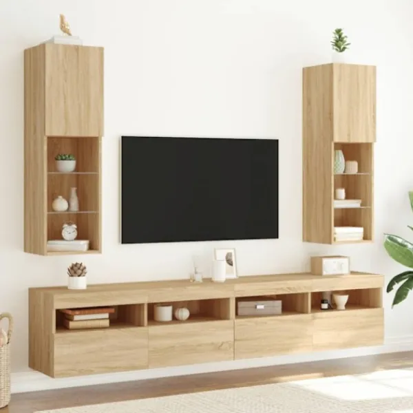 vidaXL Tv-Bänkar>Tv-bänk med LED-belysning sonoma-ek 30,5x30x102 cm