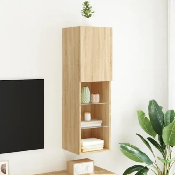 vidaXL Tv-Bänkar>Tv-bänk med LED-belysning sonoma-ek 30,5x30x102 cm