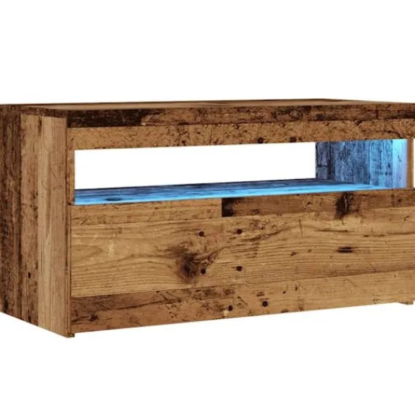 vidaXL Tv-Bänkar>TV-bänk med LED-lampor åldrat trä 75x35x40 cm konstruerat trä