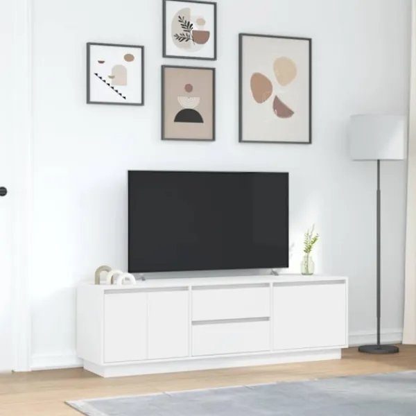 vidaXL Tv-Bänkar>TV-bänk med LED-lampor vit 160,5x41x50 cm