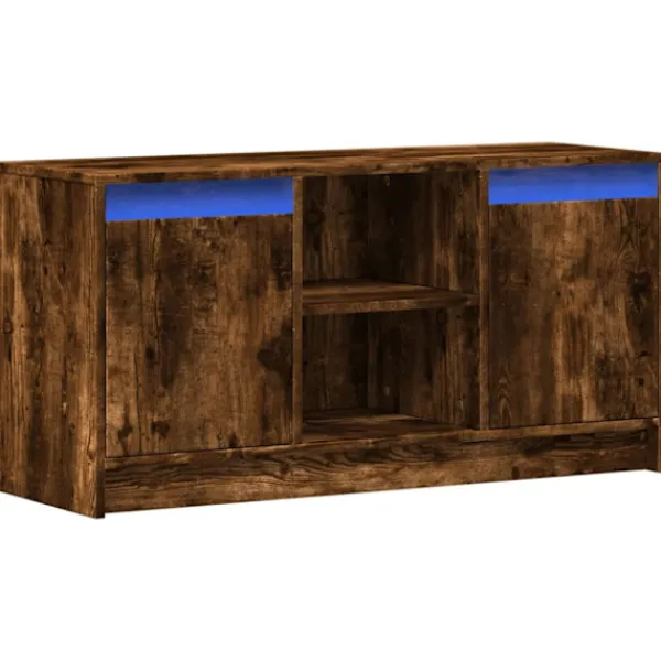 vidaXL Tv-Bänkar>Tv-bänk med LEDs rökfärgad ek 100x34x50 cm konstruerat trä